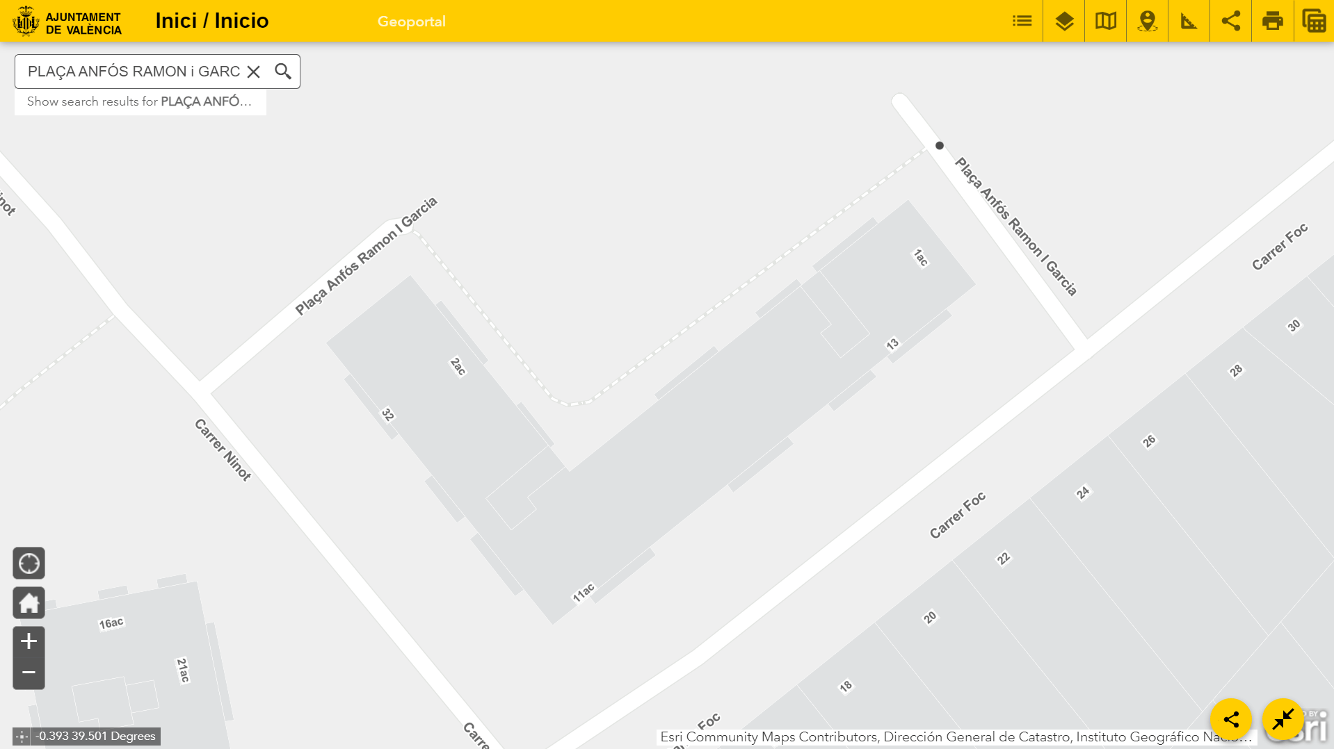 Plaça d'Anfós Ramon i Garcia en el Geoportal de l'Ajuntament de Valéncia