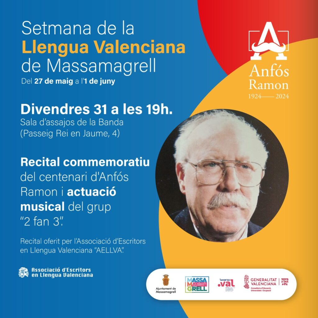 Cartell del recital commemoratiu del centenari d'Anfós Ramon en Massamagrell
