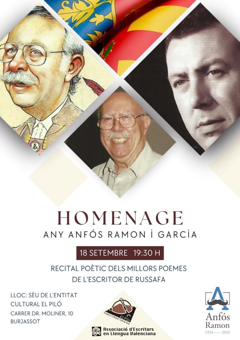 Cartell de l'homenage a Anfós Ramon i Garcia en la sèu de El Piló de Burjassot